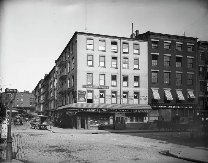 Framed Print : Fraunce's Tavern, Broad and Pearl Streets, New York, between 1890 and 1906. Creator: Unknown Framed Print : Fraunce's Tavern, Broad and Pearl Streets, New York, between 1890 and 1906. Creator: Unknown