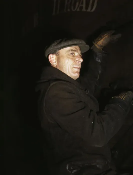 Framed Print : Frederick Batt, brakeman, on the C & NW RR, at Proviso yard, Chicago, Ill. 1942. Creator: Jack Delano Framed Print : Frederick Batt, brakeman, on the C & NW RR, at Proviso yard, Chicago, Ill. 1942. Creator: Jack Delano