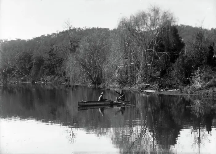 Framed Print : Frederick George Walker and boy in a row boat (possibly Coomera River), c1900s Framed Print : Frederick George Walker and boy in a row boat (possibly Coomera River), c1900s