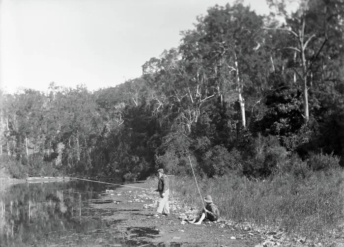 Framed Print : Frederick George Walker fishing with unknown boy Coomera River, c1880s Framed Print : Frederick George Walker fishing with unknown boy Coomera River, c1880s