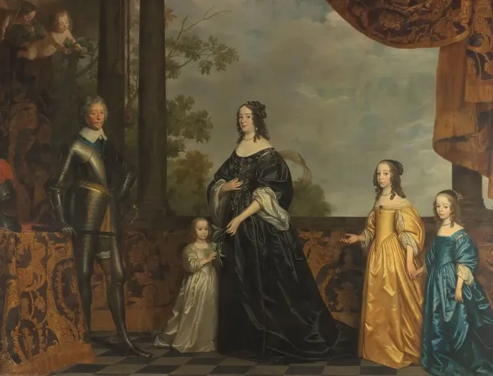 Framed Print : Frederick Henry, his Consort Amalia of Solms, and their Three Youngest Daughters, c.1647. Creator: Gerrit van Honthorst Framed Print : Frederick Henry, his Consort Amalia of Solms, and their Three Youngest Daughters, c.1647. Creator: Gerrit van Honthorst