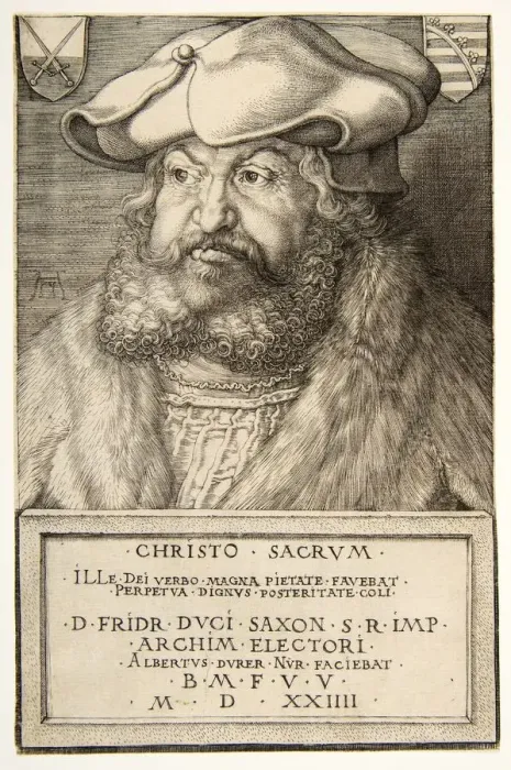 Framed Print : Frederick the Wise, Elector of Saxony, pub. 1524. Creator: Albrecht Durer (1471 - 1528) Framed Print : Frederick the Wise, Elector of Saxony, pub. 1524. Creator: Albrecht Durer (1471 - 1528)