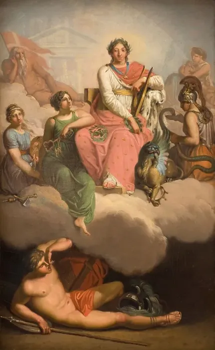 Framed Print : Frederik V as Patron of Science and the Arts, 1787. Creator: Nicolai Abraham Abildgaard Framed Print : Frederik V as Patron of Science and the Arts, 1787. Creator: Nicolai Abraham Abildgaard