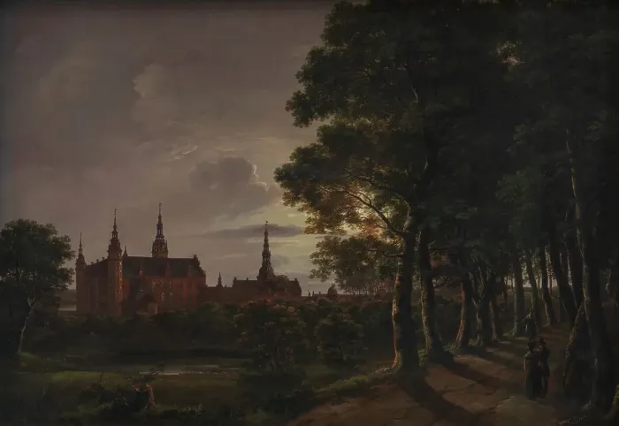 Framed Print : Frederiksborg Castle by Moonlight, 1817. Creator: Johan Christian Dahl Framed Print : Frederiksborg Castle by Moonlight, 1817. Creator: Johan Christian Dahl