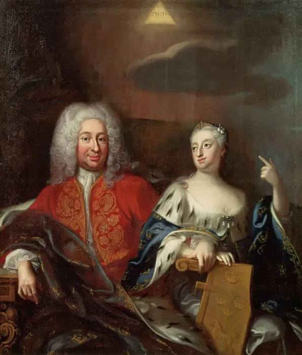 Framed Print : Fredrik I, 1676-1751, King of Sweden and his wife Ulrika Eleonora d.y.1688-1741, Queen of... 1733. Creator: Georg Engelhard Schroder Framed Print : Fredrik I, 1676-1751, King of Sweden and his wife Ulrika Eleonora d.y.1688-1741, Queen of... 1733. Creator: Georg Engelhard Schroder