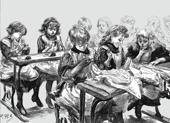 Framed Print : The Free Education Act -- The Sewing Class of Elder Girls, 1891. Creator: Paul Charles Renouard Framed Print : The Free Education Act -- The Sewing Class of Elder Girls, 1891. Creator: Paul Charles Renouard