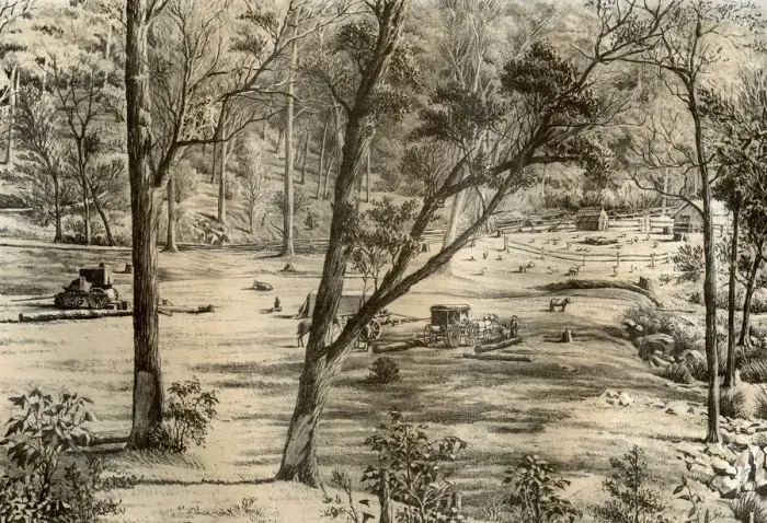Framed Print : Free selectors hut, Australia, 1879. Artist: McFarlane and Erskine Framed Print : Free selectors hut, Australia, 1879. Artist: McFarlane and Erskine