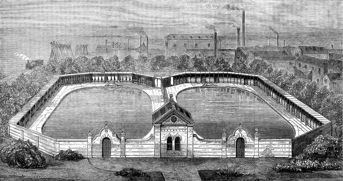 Framed Print : Free swimming-baths at Derby, presented by Mr. Bass, M.P. 1873. Creator: Unknown Framed Print : Free swimming-baths at Derby, presented by Mr. Bass, M.P. 1873. Creator: Unknown