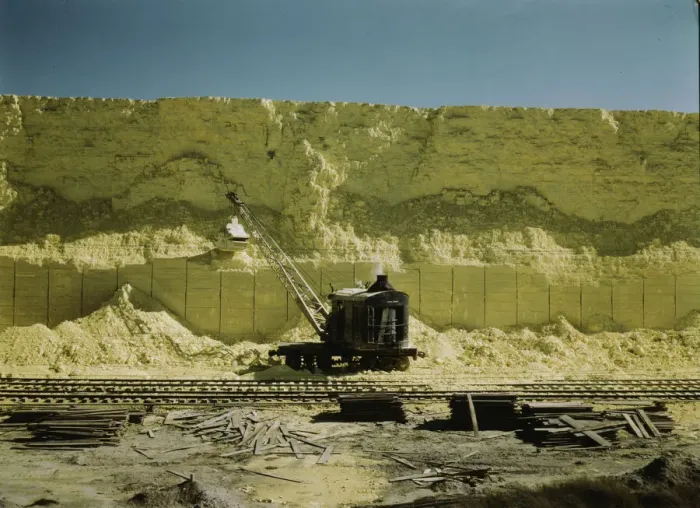 Framed Print : Freeport Sulphur Co. 60 foot high vat of sulphur, Hoskins Mound, Texas, 1943. Creator: John Vachon Framed Print : Freeport Sulphur Co. 60 foot high vat of sulphur, Hoskins Mound, Texas, 1943. Creator: John Vachon