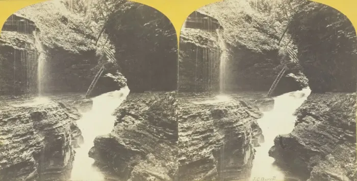 Framed Print : Freer Glen at Watkins Rainbow Falls and Triple Cascade 3rd Glen, 1860 / 65. Creator: J. C Framed Print : Freer Glen at Watkins Rainbow Falls and Triple Cascade 3rd Glen, 1860 / 65. Creator: J. C