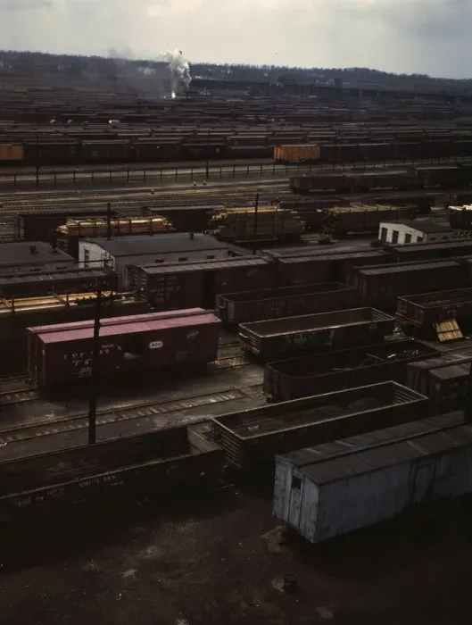 Framed Print : Freight cars in the Chicago and North Western Railroad classification yard(?), Chicago, Ill. 1943. Creator: Jack Delano Framed Print : Freight cars in the Chicago and North Western Railroad classification yard(?), Chicago, Ill. 1943. Creator: Jack Delano