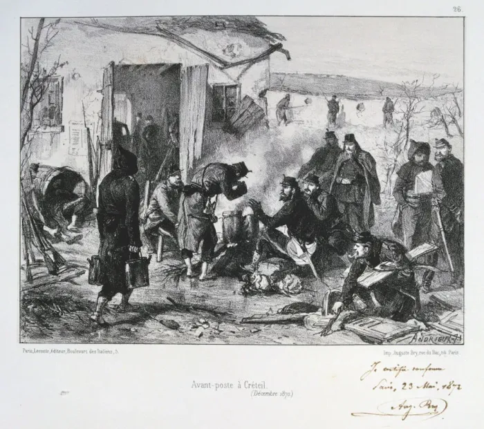 Framed Print : French advanced guard post at Creteil, Siege of Paris, Franco-Prussian War, December 1870 (1872). Artist: Auguste Bry Framed Print : French advanced guard post at Creteil, Siege of Paris, Franco-Prussian War, December 1870 (1872). Artist: Auguste Bry