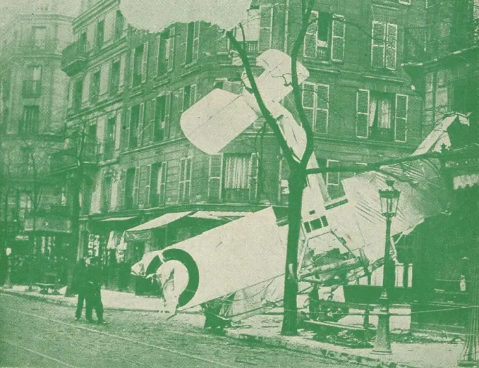 Framed Print : A French aeroplane descends in a Paris street, c1917 (1919) Framed Print : A French aeroplane descends in a Paris street, c1917 (1919)