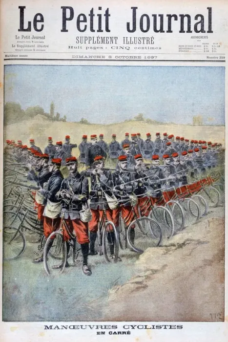 Framed Print : French Army bicycle corps in a square on manoeuvres, France, 1897. Artist: Henri Meyer Framed Print : French Army bicycle corps in a square on manoeuvres, France, 1897. Artist: Henri Meyer