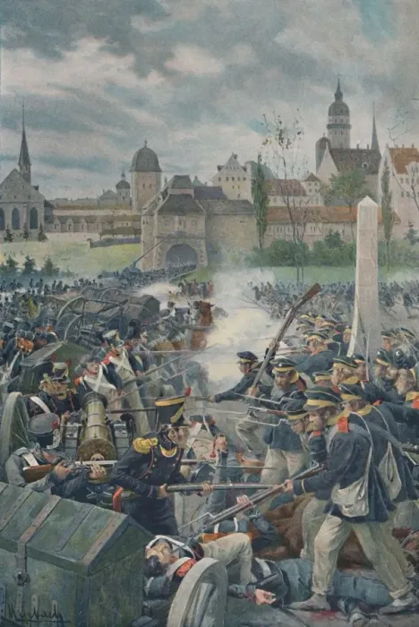 Framed Print : The French Army Leaving Leipsic, 1813, (1896) Framed Print : The French Army Leaving Leipsic, 1813, (1896)