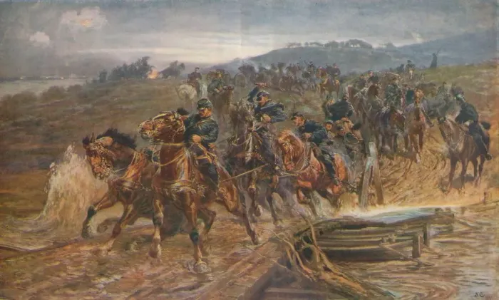 Framed Print : French Artillery Crossing the River Aisne, September, 1914, 1915 (1928). Artist: John Charlton Framed Print : French Artillery Crossing the River Aisne, September, 1914, 1915 (1928). Artist: John Charlton