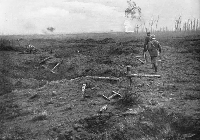 Framed Print : French Attack of July 31, 1917; The battlefield beyond conquered enemy... 1917. Creator: Unknown Framed Print : French Attack of July 31, 1917; The battlefield beyond conquered enemy... 1917. Creator: Unknown