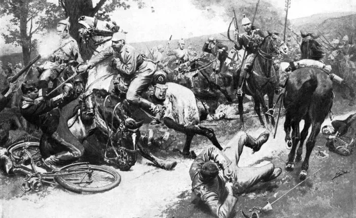 Framed Print : French cavalry attacking German troops, First World War, 1914 Framed Print : French cavalry attacking German troops, First World War, 1914