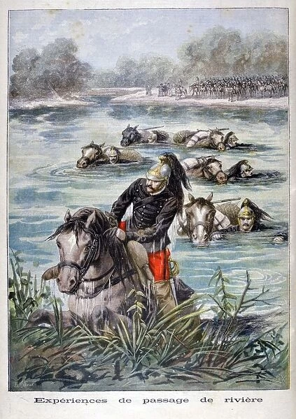 French cavalry fording a river, 1896. Artist: Frederic Lix