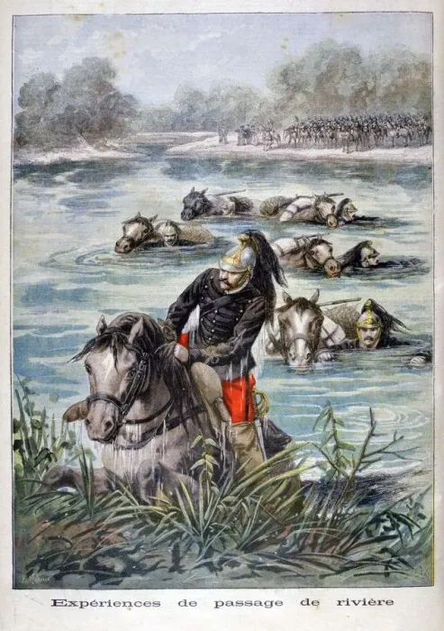 Framed Print : French cavalry fording a river, 1896. Artist: Frederic Lix Framed Print : French cavalry fording a river, 1896. Artist: Frederic Lix