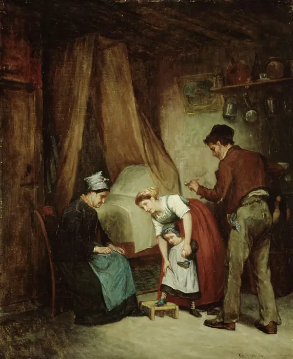 Framed Print : A French Cobbler, 1868. Creator: Adolf von Becker Framed Print : A French Cobbler, 1868. Creator: Adolf von Becker