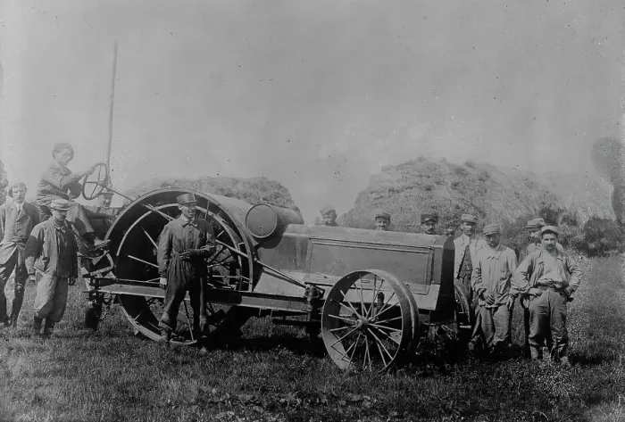 Framed Print : French cripples run a tractor, 17 May 1918. Creator: Bain News Service Framed Print : French cripples run a tractor, 17 May 1918. Creator: Bain News Service