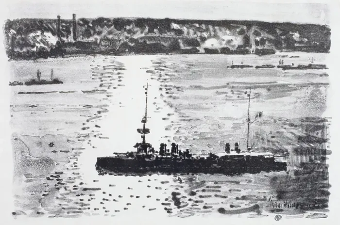 Framed Print : French Cruiser, c1900-1935. Creator: Frederick Childe Hassam Framed Print : French Cruiser, c1900-1935. Creator: Frederick Childe Hassam