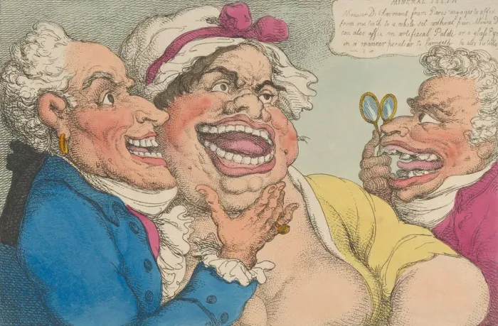 Framed Print : A French Dentist Shewing a Specimen of His Artificial Teeth and False Palates, 1811 Framed Print : A French Dentist Shewing a Specimen of His Artificial Teeth and False Palates, 1811