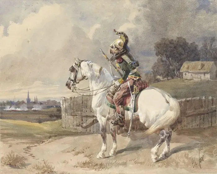 Framed Print : French dragoon on a white horse, 1825-1875. Creator: Théodore Fort Framed Print : French dragoon on a white horse, 1825-1875. Creator: Théodore Fort