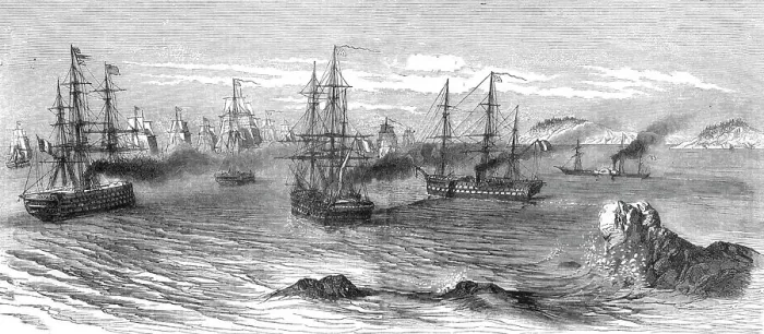 Framed Print : The French and English Fleets approaching the Aland Islands, 1854. Creator: Unknown Framed Print : The French and English Fleets approaching the Aland Islands, 1854. Creator: Unknown