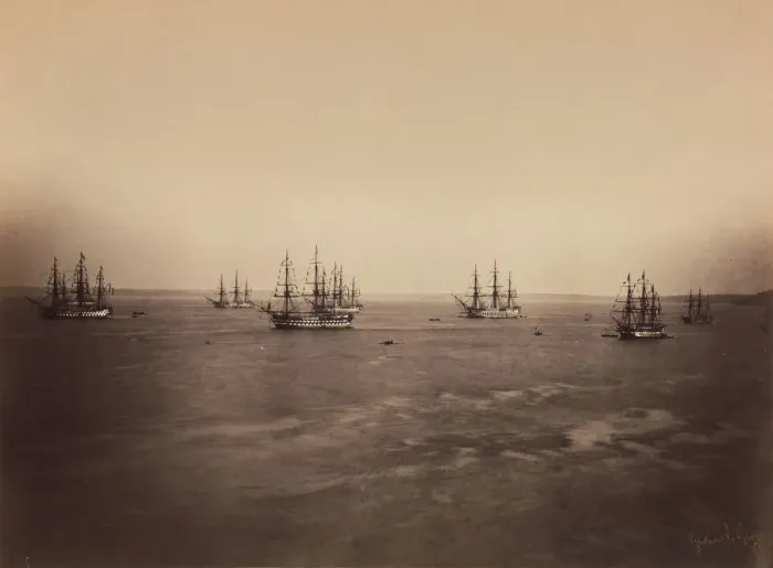 Framed Print : The French and English Fleets, Cherbourg, August 1858. Creator: Gustave Le Gray