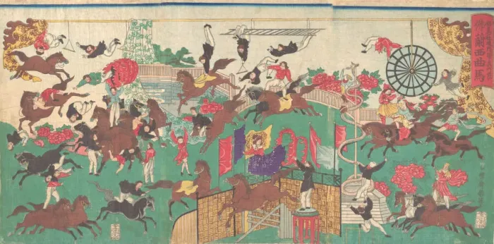 Framed Print : French Equestrian Circus on the grounds of Asakusa Kannon temple