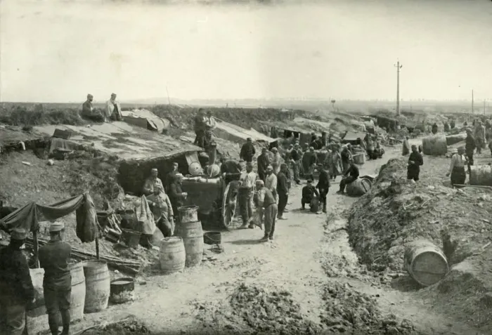Framed Print : French Field-Service Kitchens Behind the Firing Line, (1919). Creator: Unknown Framed Print : French Field-Service Kitchens Behind the Firing Line, (1919). Creator: Unknown