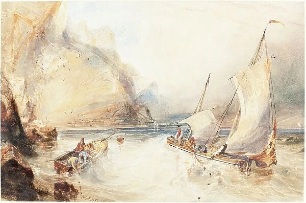French Fishing Boats off a Rocky Coast, 1833. Creator: William Callow