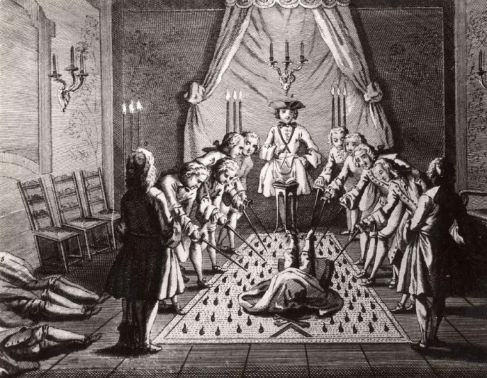 Framed Print : The French Freemasons initiation ceremony, 18th century. Artist: Anonymous Framed Print : The French Freemasons initiation ceremony, 18th century. Artist: Anonymous