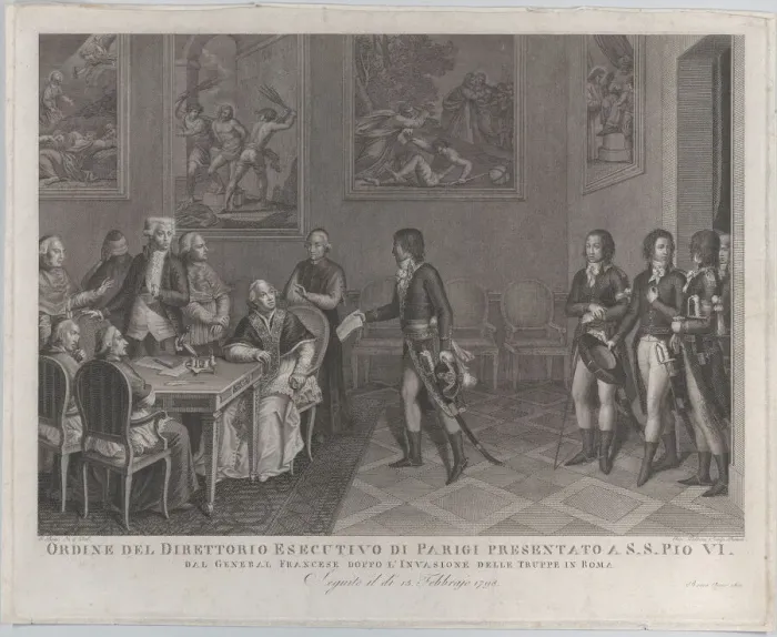 Framed Print : French general handing Directory order to Pope Pius VI after invasion of Rome... 1801 Framed Print : French general handing Directory order to Pope Pius VI after invasion of Rome... 1801