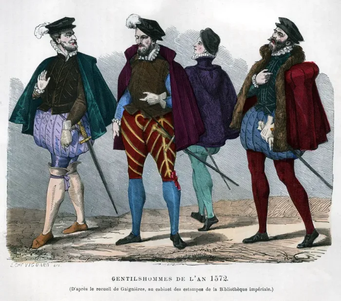 Framed Print : French gentlemens costume, 1572 (1882-1884). Artist: Chevignard Framed Print : French gentlemens costume, 1572 (1882-1884). Artist: Chevignard