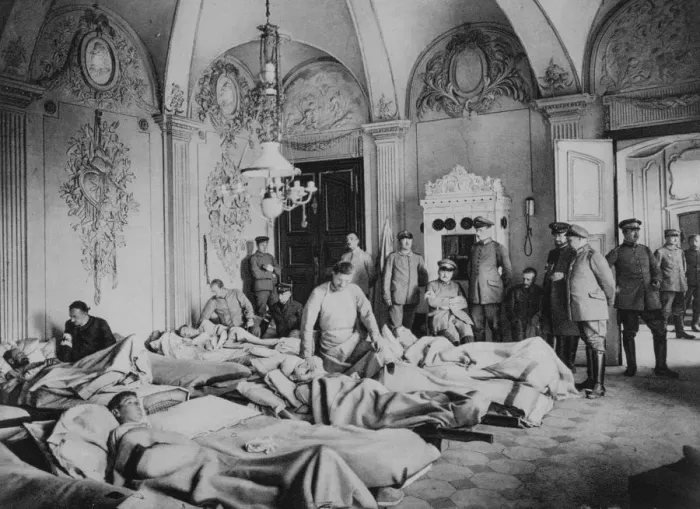 Framed Print : French and German wounded in a chateau in France, World War I, 1915 Framed Print : French and German wounded in a chateau in France, World War I, 1915