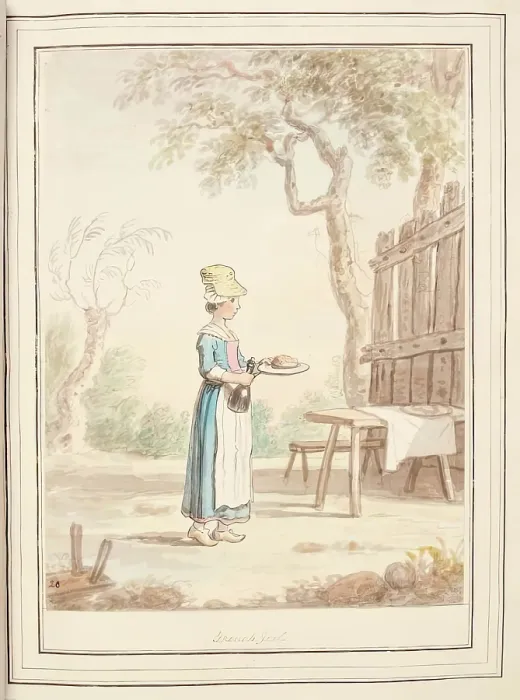 Framed Print : French Girl, leaf from A Collection of Dresses by David Allan Mostly from Nature, 1776