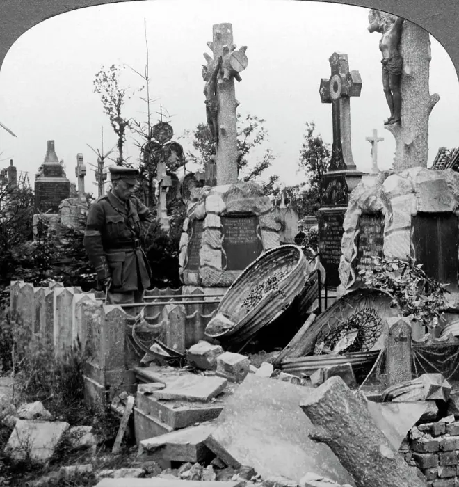 Framed Print : French graves smashed by German shell fire, France, World War I, 1914-1918. Artist: Realistic Travels Publishers Framed Print : French graves smashed by German shell fire, France, World War I, 1914-1918. Artist: Realistic Travels Publishers