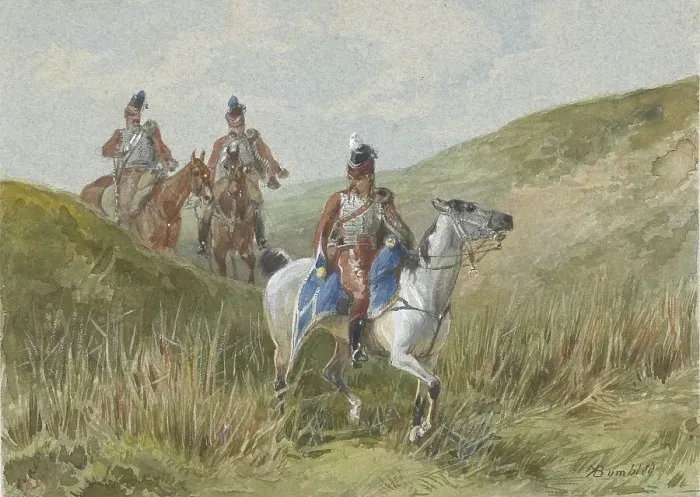 Framed Print : Three French Hussars, 1886. Creator: Karel Frederik Bombled Framed Print : Three French Hussars, 1886. Creator: Karel Frederik Bombled