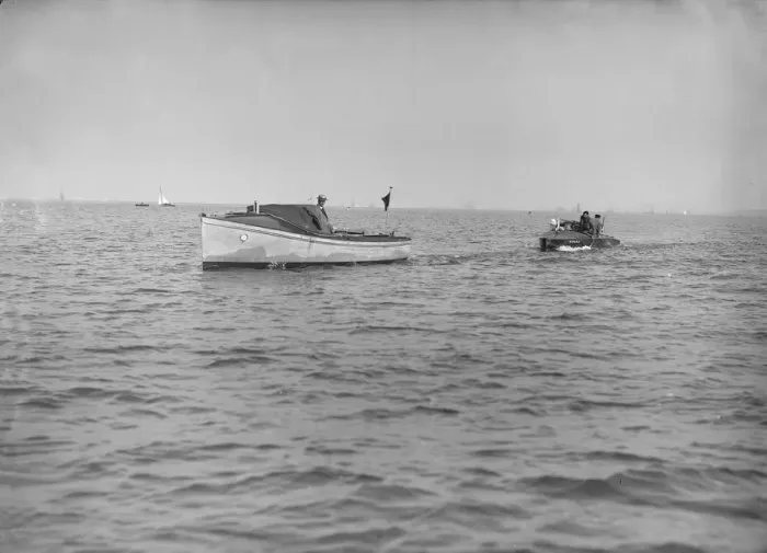 Framed Print : The French hydroplane Despujols I being towed, 1913. Creator: Kirk & Sons of Cowes Framed Print : The French hydroplane Despujols I being towed, 1913. Creator: Kirk & Sons of Cowes
