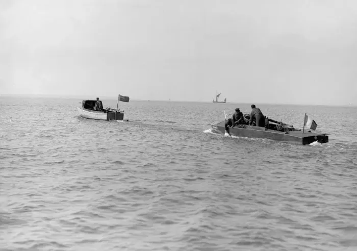 Framed Print : The French hydroplane Despujols I being towed, 1913. Creator: Kirk & Sons of Cowes Framed Print : The French hydroplane Despujols I being towed, 1913. Creator: Kirk & Sons of Cowes