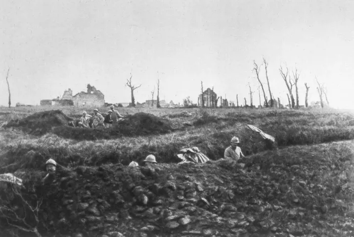 Framed Print : French infantry establishing fallback positions in front of a ruined farm, Picardy, France, 1918 Framed Print : French infantry establishing fallback positions in front of a ruined farm, Picardy, France, 1918