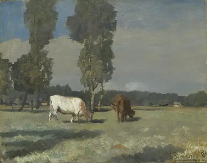 Framed Print : French Landscape with Cattle, 1881. Creator: Christian Skredsvig Framed Print : French Landscape with Cattle, 1881. Creator: Christian Skredsvig