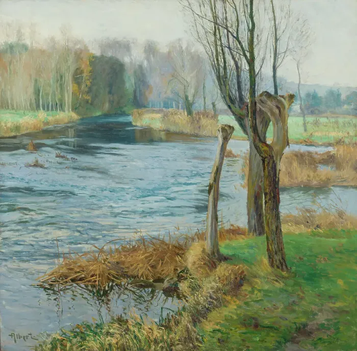 Framed Print : French Landscape with Watercourse. Creator: Gustave Albert Framed Print : French Landscape with Watercourse. Creator: Gustave Albert