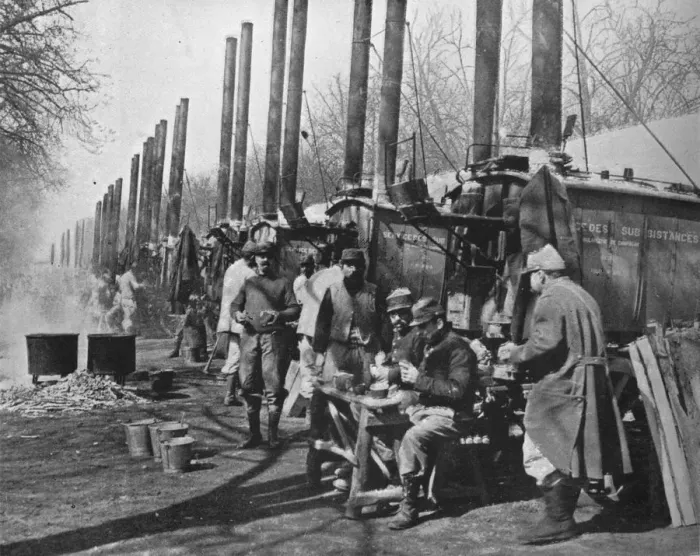 Framed Print : Behind French lines, Field kitchens attached to the French army, 1915 Framed Print : Behind French lines, Field kitchens attached to the French army, 1915