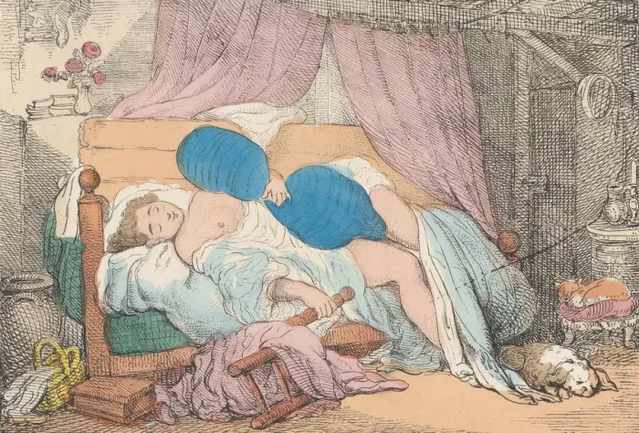 Framed Print : French Luxury, or Repos a la Francaise, 1800-20. 1800-20. Creator: Unknown Framed Print : French Luxury, or Repos a la Francaise, 1800-20. 1800-20. Creator: Unknown