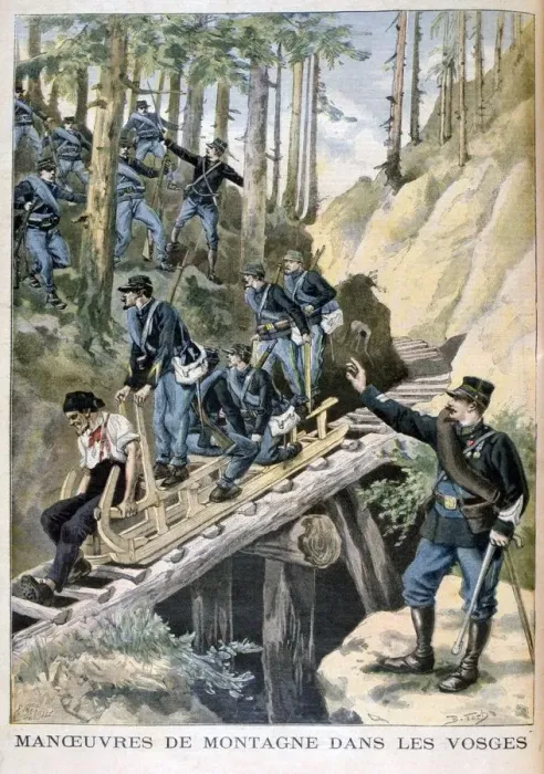 Framed Print : French military manoeuvres in the Vosges mountains, 1896. Artist: F Meaulle Framed Print : French military manoeuvres in the Vosges mountains, 1896. Artist: F Meaulle