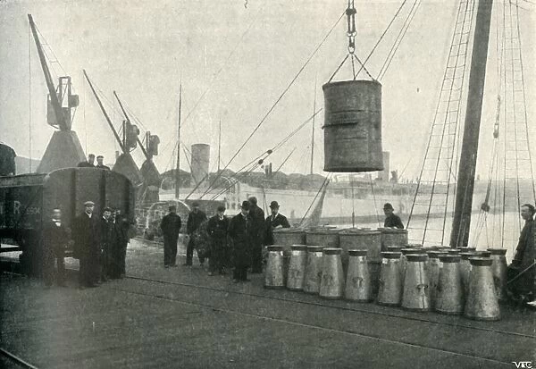 French Milk Being Landed at Southampton, 1902. Creator: Unknown